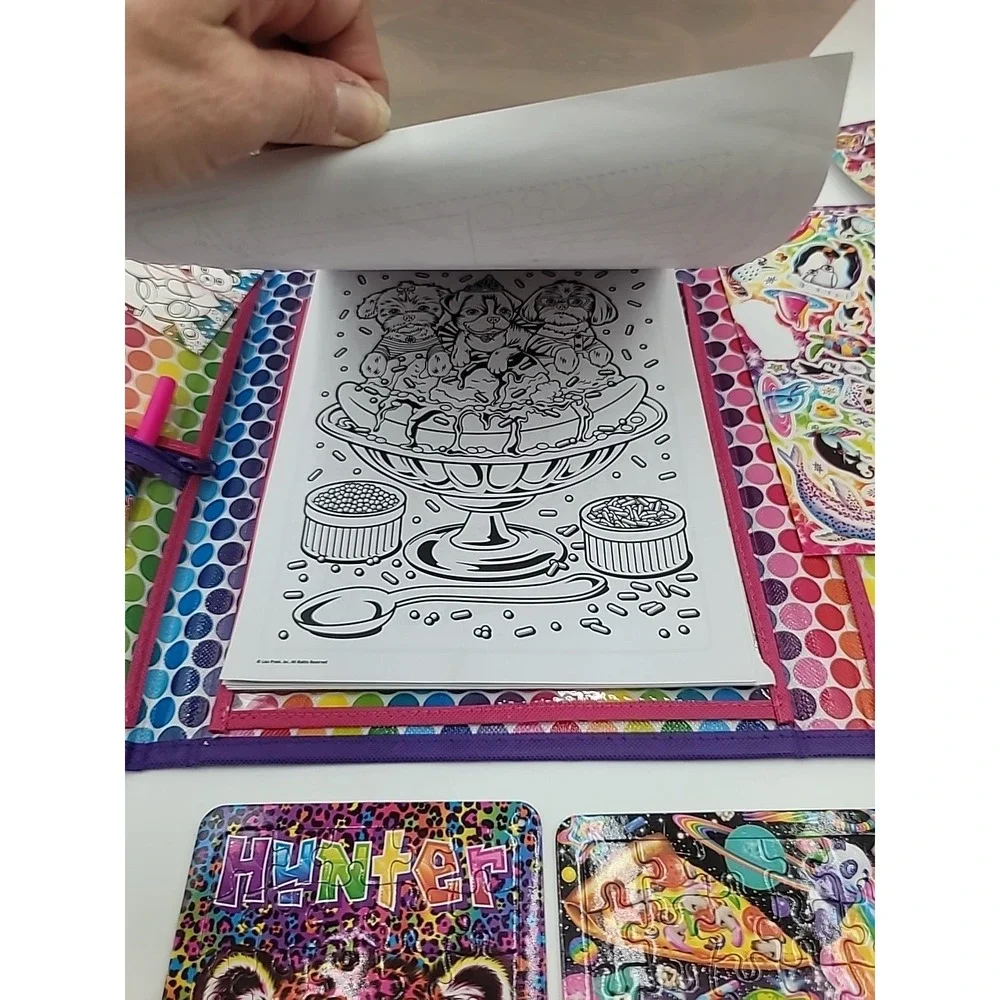 2022 Lisa Frank Tri-fold Case Puzzles Stickers Coloring Book Set‎ Lot